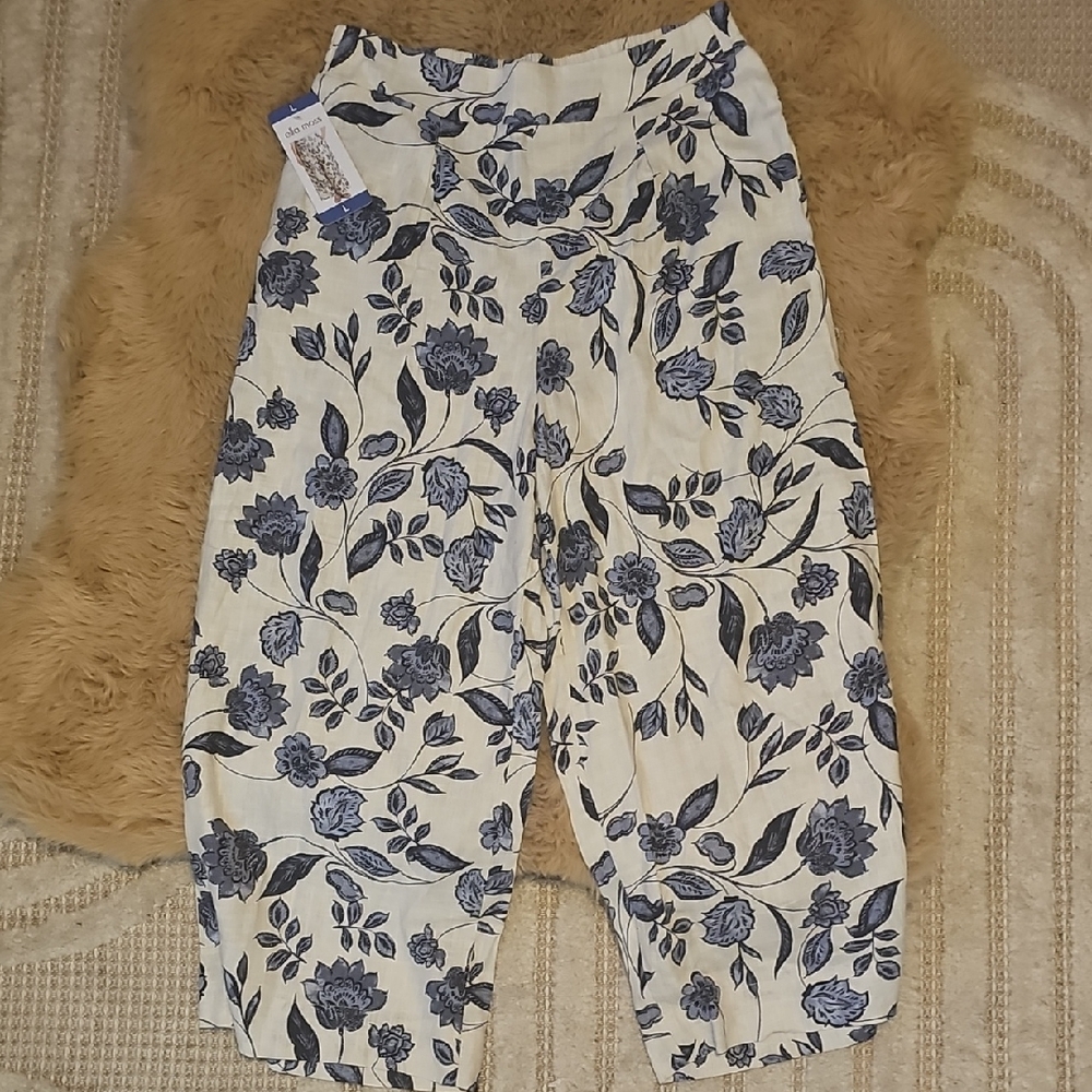 Ella Moss Kids Floral Print Bottoms - Navy and Cream